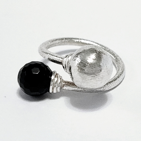 Silver black ONYX wrap Ring 7.5 - Picture 11 of 12